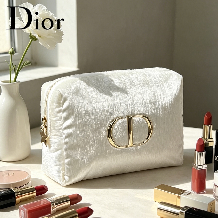 Women Bags Logo - Kosmetyczka podróżna Dior z białego aksamitu,