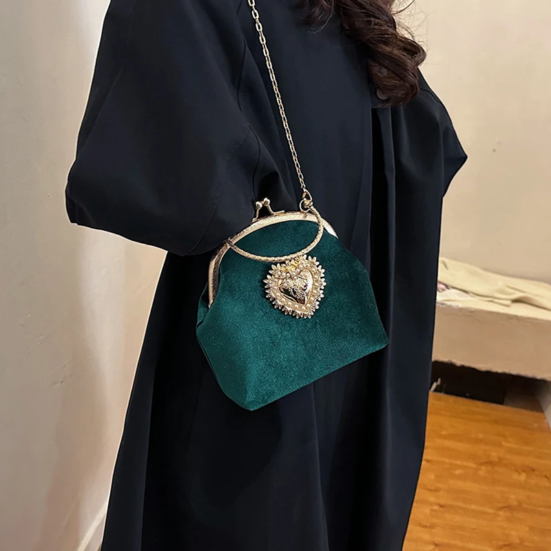 Women Hand Bags Sale - Łańcuchy Aksamitna ramka Serce Kolacja Torebki