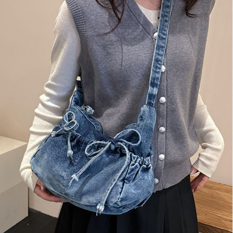 Women Bags Jeans - Damska duża torba crossbody z denimu,